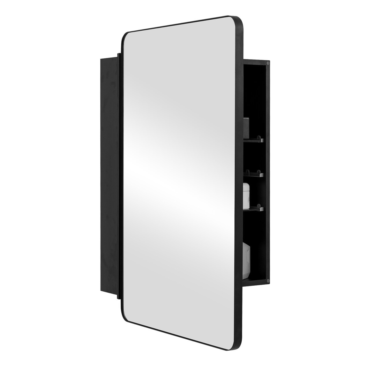 Black Aluminum Bathroom Cabinet with Mirrored Door, Adjustable Shelves and Waterproof Frame